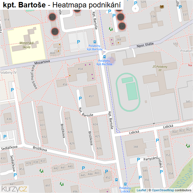 Mapa kpt. Bartoše - Firmy v ulici.