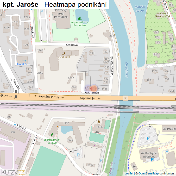 Mapa kpt. Jaroše - Firmy v ulici.
