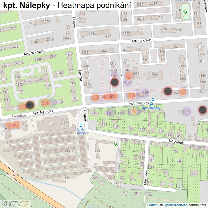 Mapa kpt. Nálepky - Firmy v ulici.