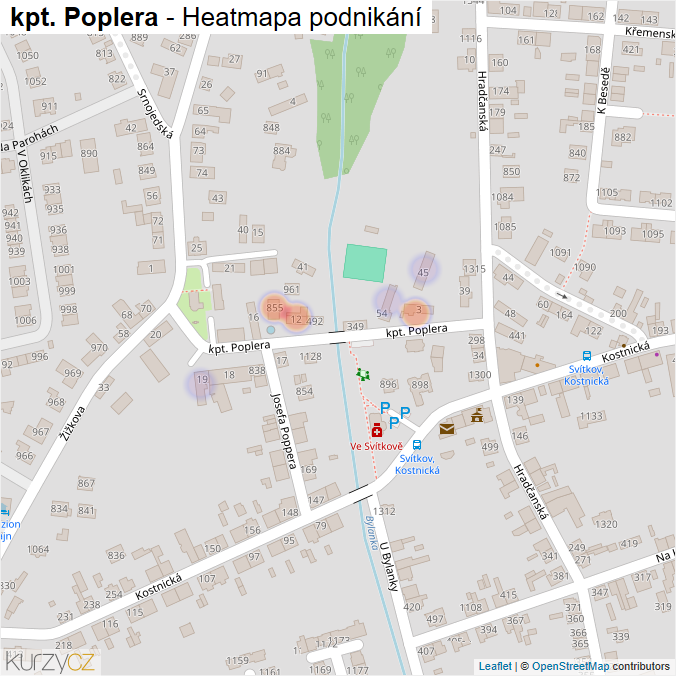 Mapa kpt. Poplera - Firmy v ulici.