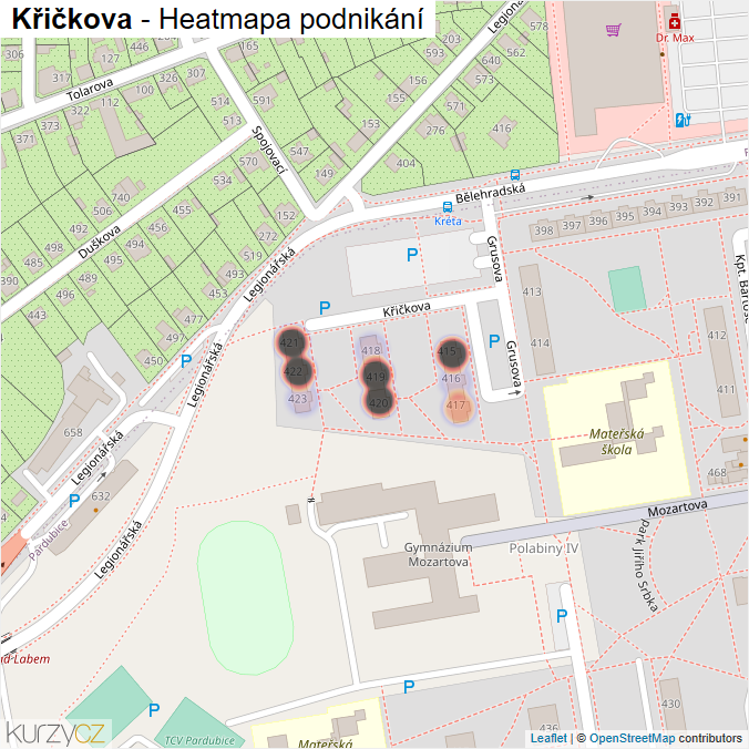 Mapa Křičkova - Firmy v ulici.