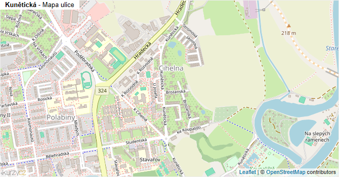 Kunětická - mapa ulice
