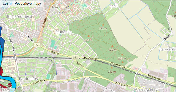 Lesní - záplavové mapy stoleté vody