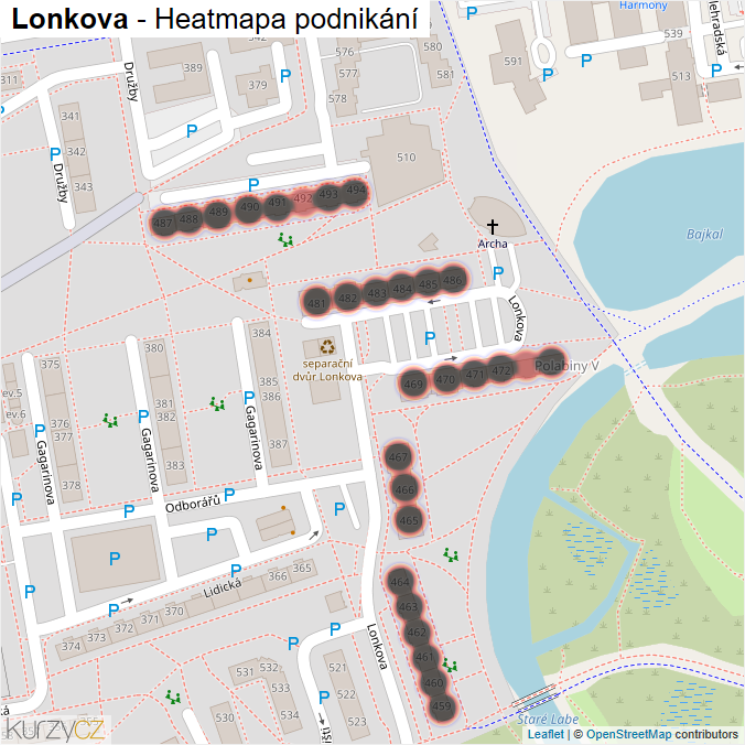 Mapa Lonkova - Firmy v ulici.