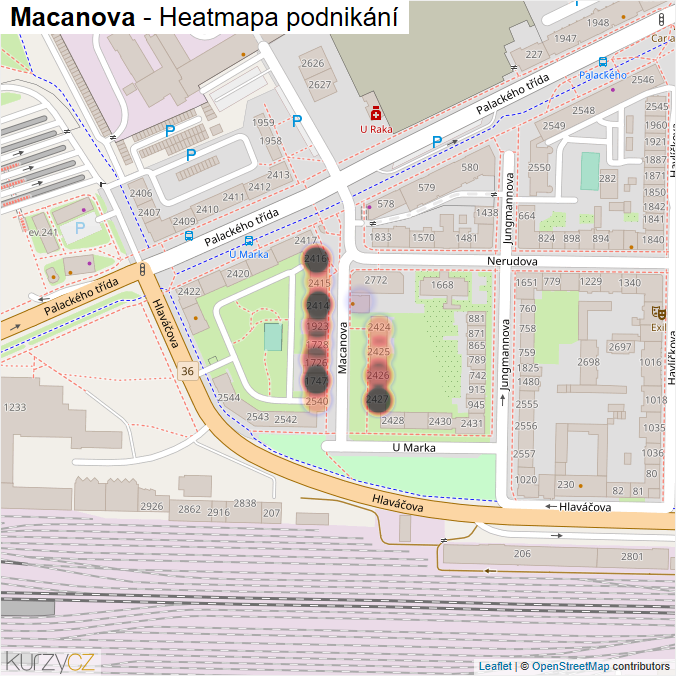 Mapa Macanova - Firmy v ulici.