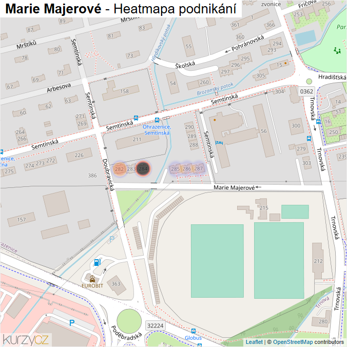 Mapa Marie Majerové - Firmy v ulici.