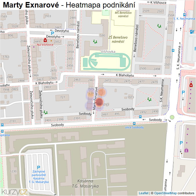 Mapa Marty Exnarové - Firmy v ulici.