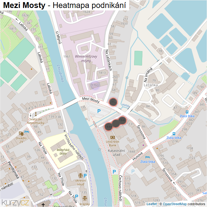 Mapa Mezi Mosty - Firmy v ulici.
