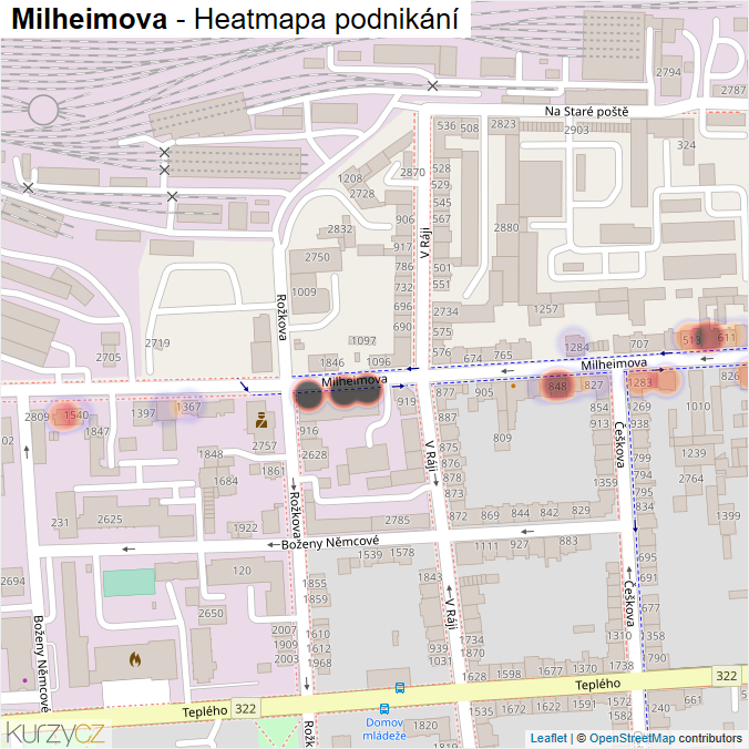 Mapa Milheimova - Firmy v ulici.