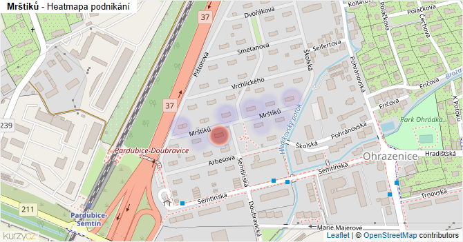 Mrštíků - mapa podnikání