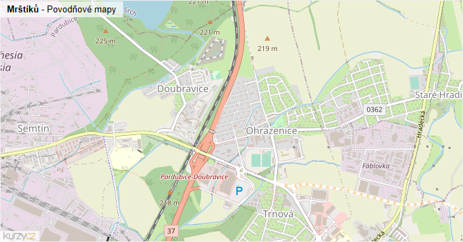 Mrštíků - záplavové mapy stoleté vody