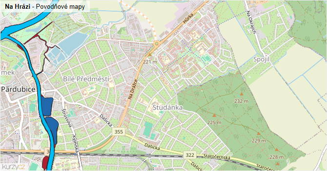 Na Hrázi - záplavové mapy stoleté vody