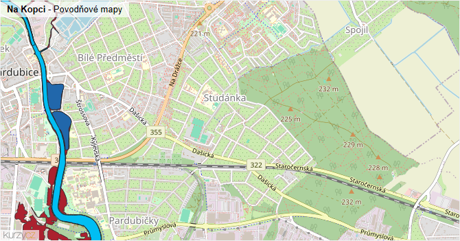 Na Kopci - záplavové mapy stoleté vody