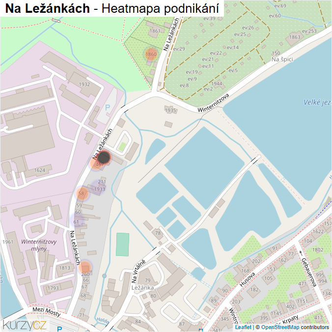 Mapa Na Ležánkách - Firmy v ulici.