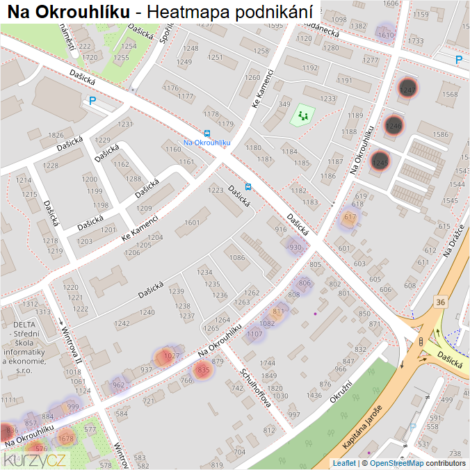 Mapa Na Okrouhlíku - Firmy v ulici.