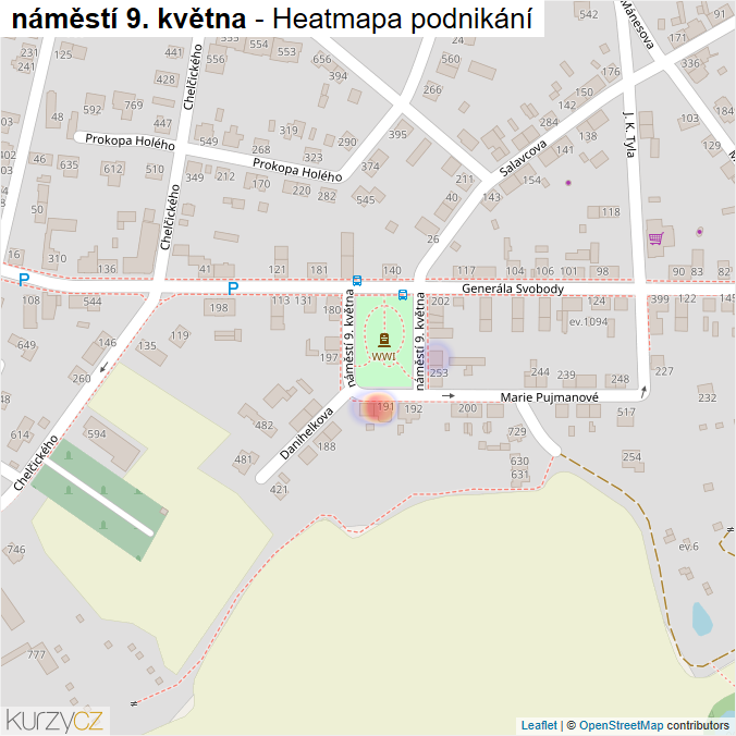 Mapa náměstí 9. května - Firmy v ulici.