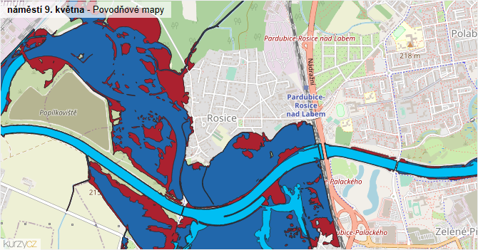 náměstí 9. května - záplavové mapy stoleté vody