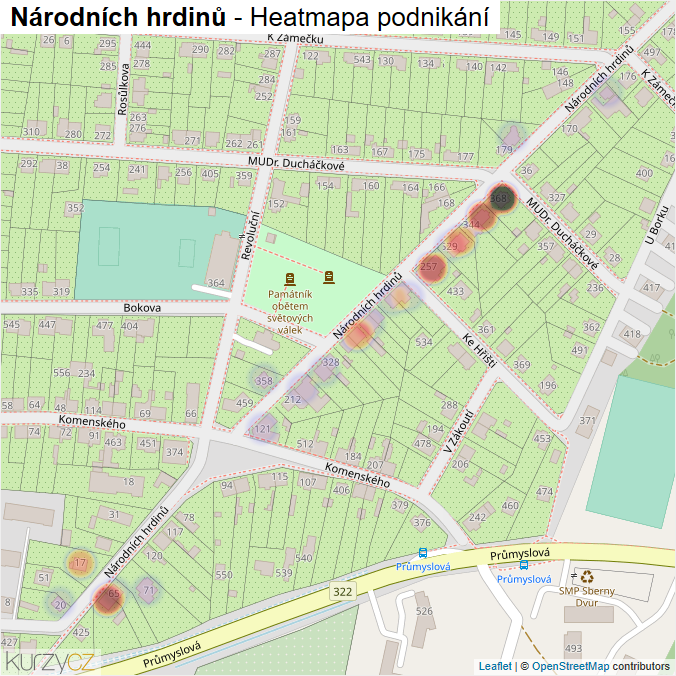 Mapa Národních hrdinů - Firmy v ulici.