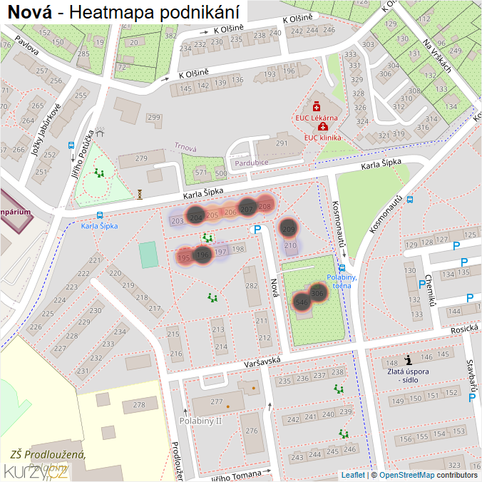 Mapa Nová - Firmy v ulici.