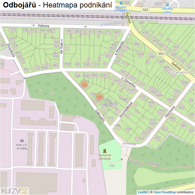 Mapa Odbojářů - Firmy v ulici.