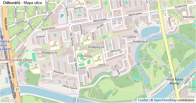 Odborářů - mapa ulice