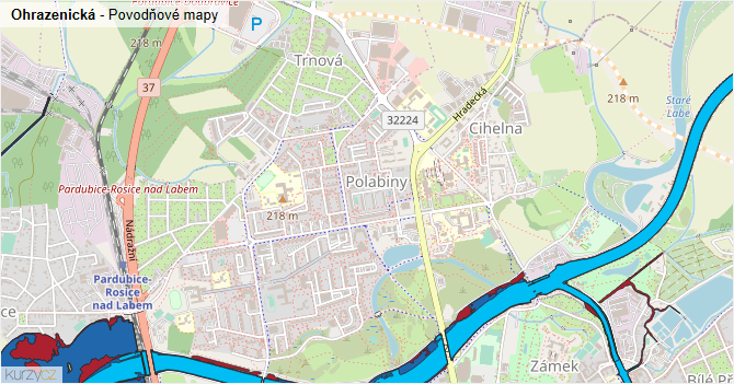 Ohrazenická - záplavové mapy stoleté vody