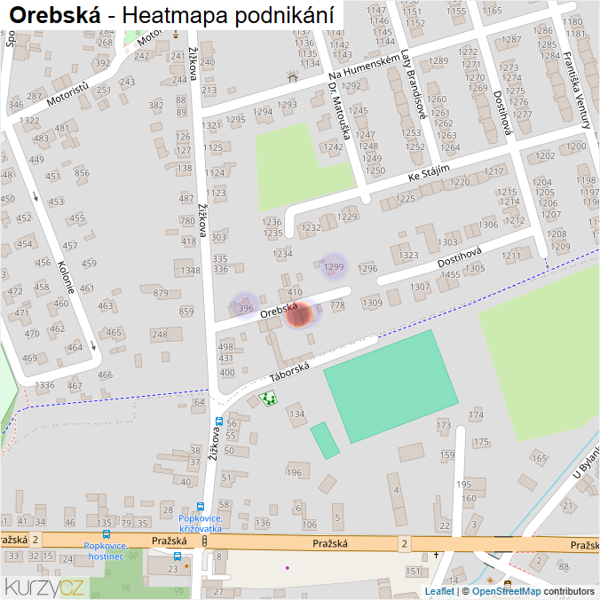 Mapa Orebská - Firmy v ulici.