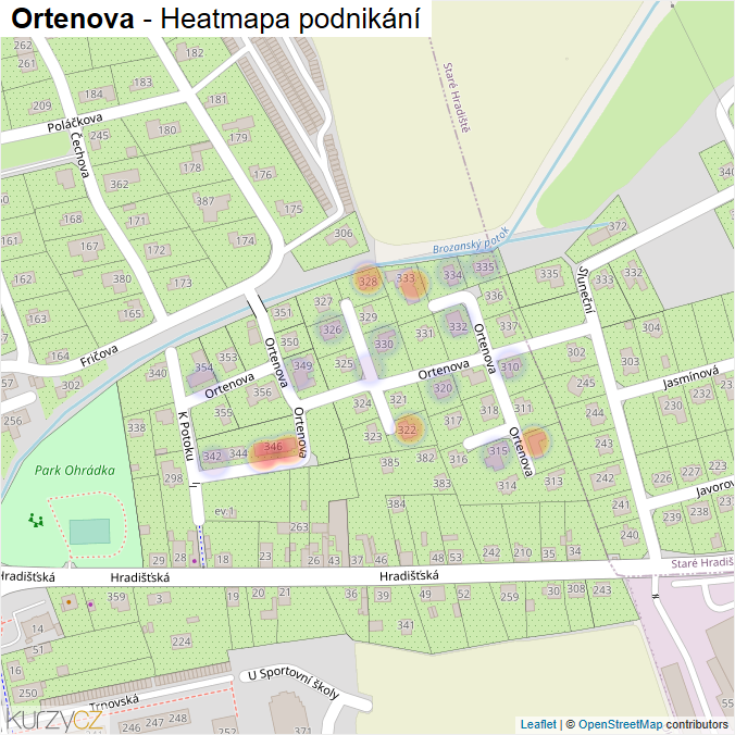 Mapa Ortenova - Firmy v ulici.
