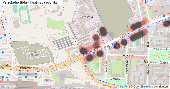 Palackého třída - mapa podnikání
