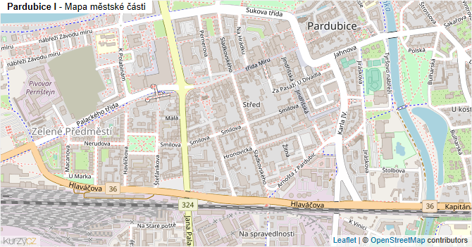 Pardubice I - mapa městské části
