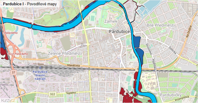 Pardubice I - záplavové mapy stoleté vody