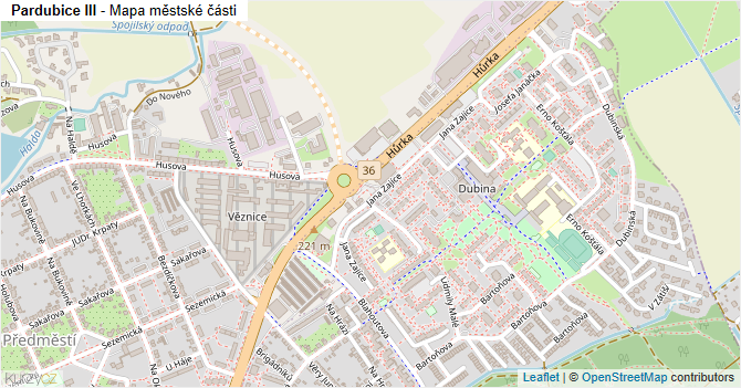 Pardubice III - mapa městské části