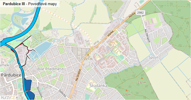 Pardubice III - záplavové mapy stoleté vody