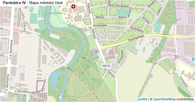 Pardubice IV - mapa městské části