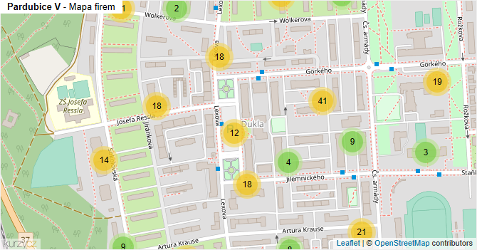 Pardubice V - mapa firem