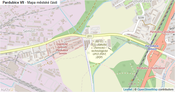 Pardubice VII - mapa městské části