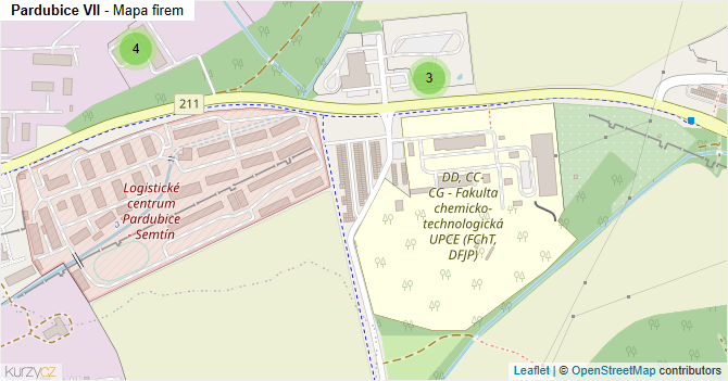 Pardubice VII - mapa firem