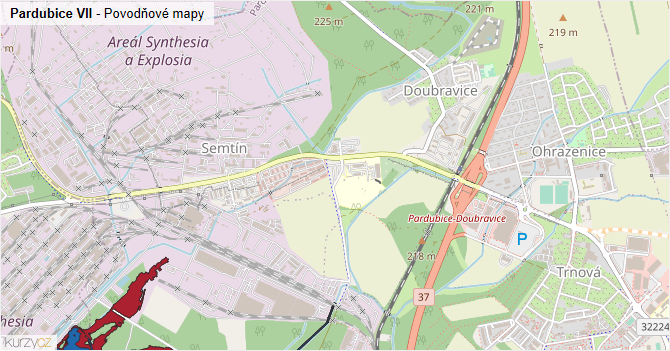 Pardubice VII - záplavové mapy stoleté vody