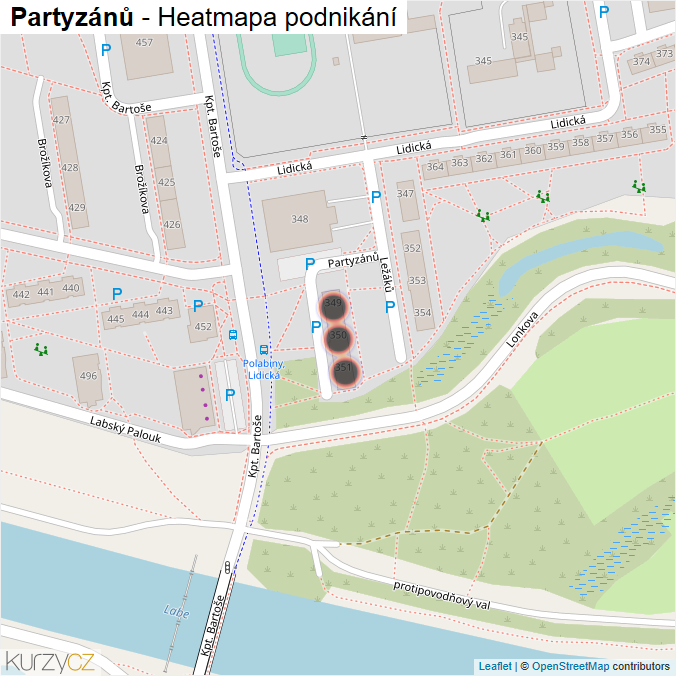 Mapa Partyzánů - Firmy v ulici.