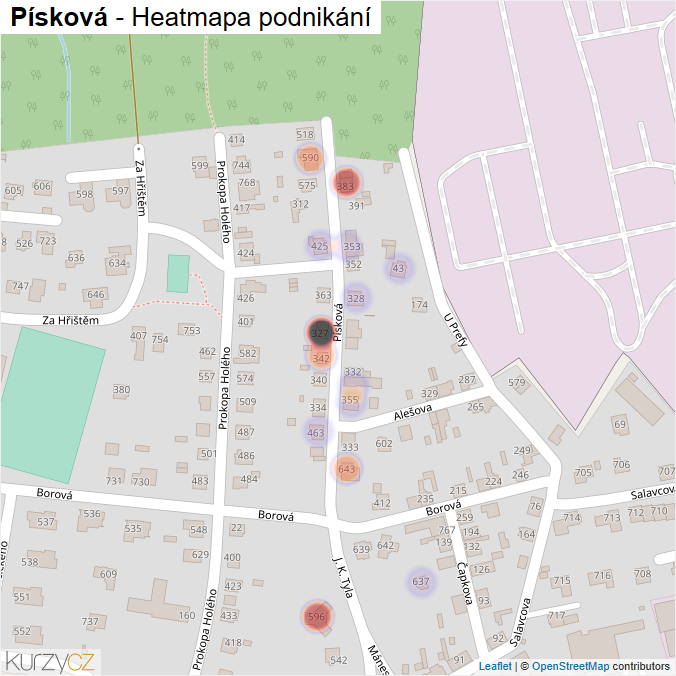 Mapa Písková - Firmy v ulici.