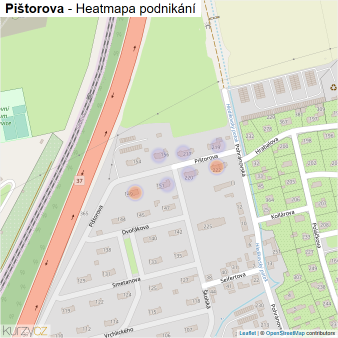 Mapa Pištorova - Firmy v ulici.