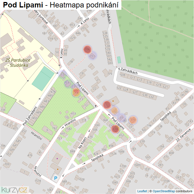 Mapa Pod Lipami - Firmy v ulici.
