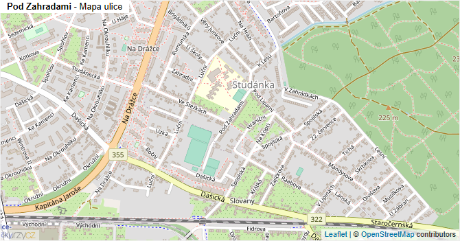 Pod Zahradami - mapa ulice