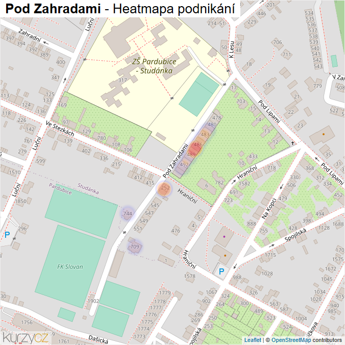 Mapa Pod Zahradami - Firmy v ulici.