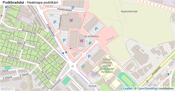 Poděbradská - mapa podnikání