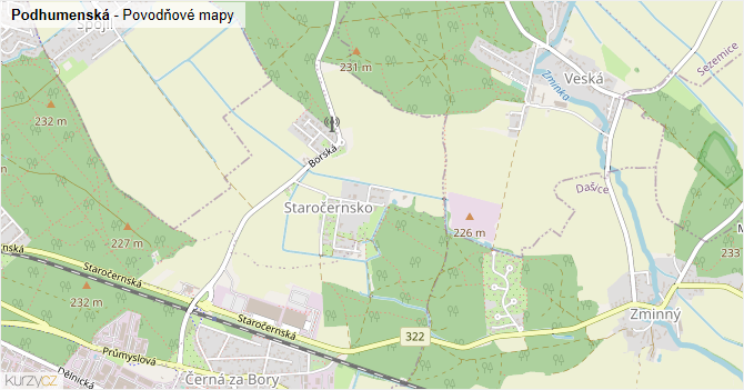 Podhumenská - záplavové mapy stoleté vody