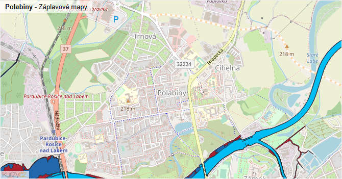 Polabiny - záplavové mapy stoleté vody