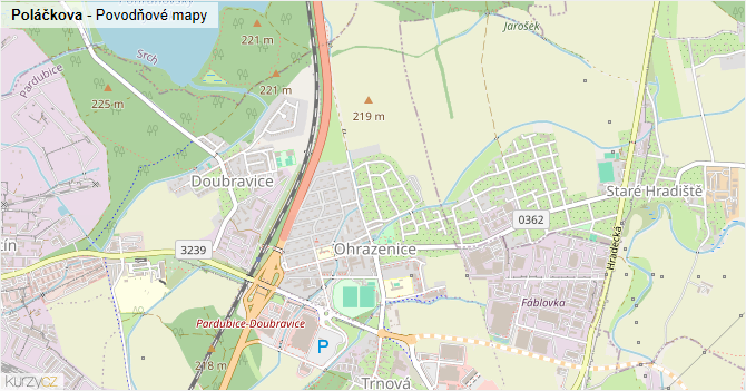 Poláčkova - záplavové mapy stoleté vody
