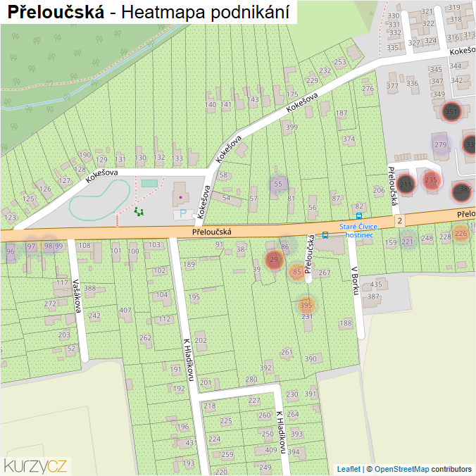 Mapa Přeloučská - Firmy v ulici.