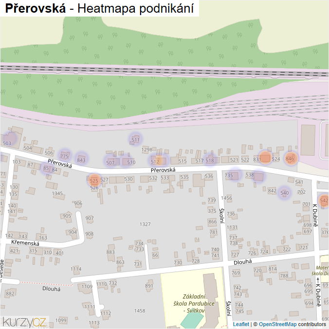 Mapa Přerovská - Firmy v ulici.